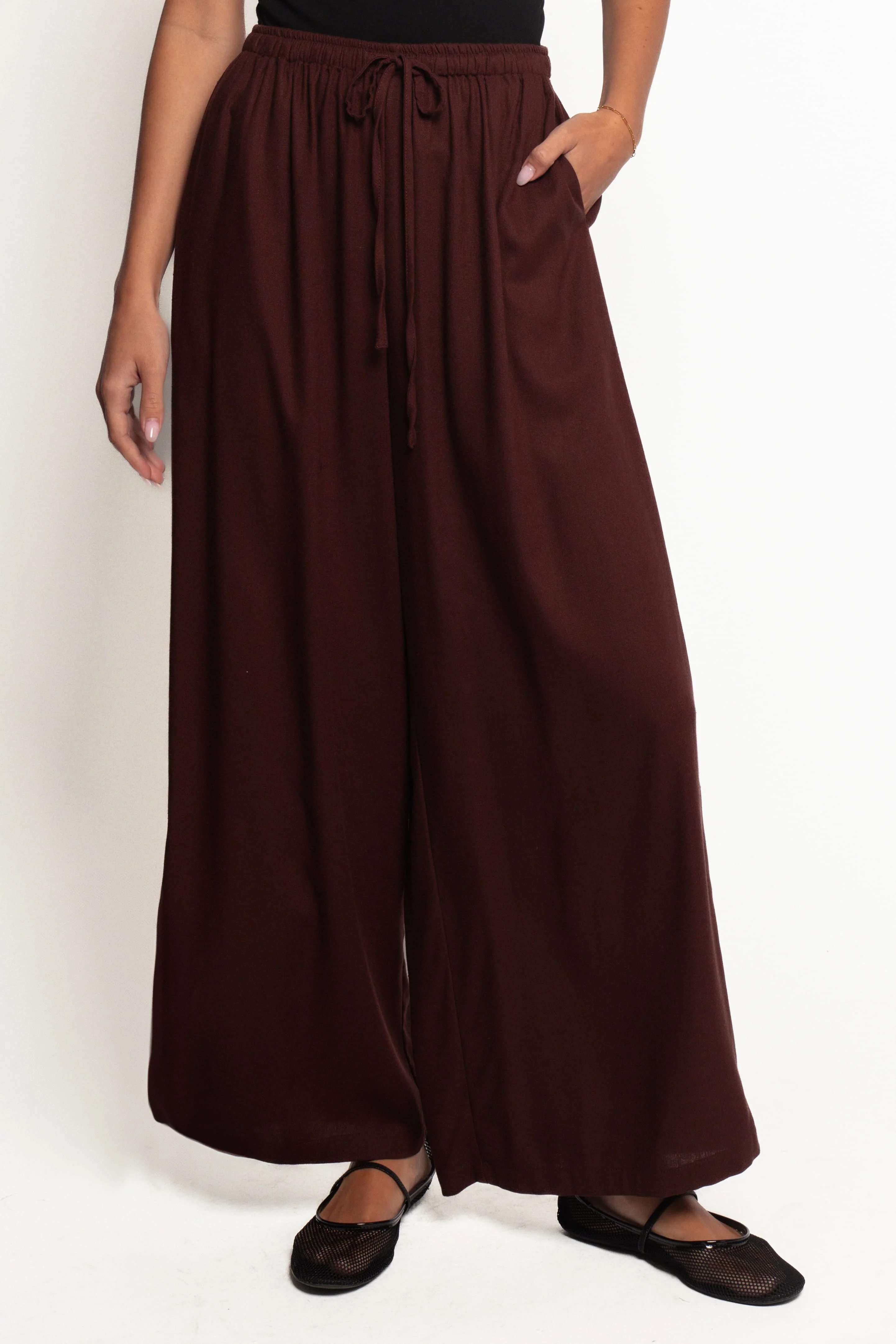 Zane Tie Waist Pant - Chocolate - Image 3