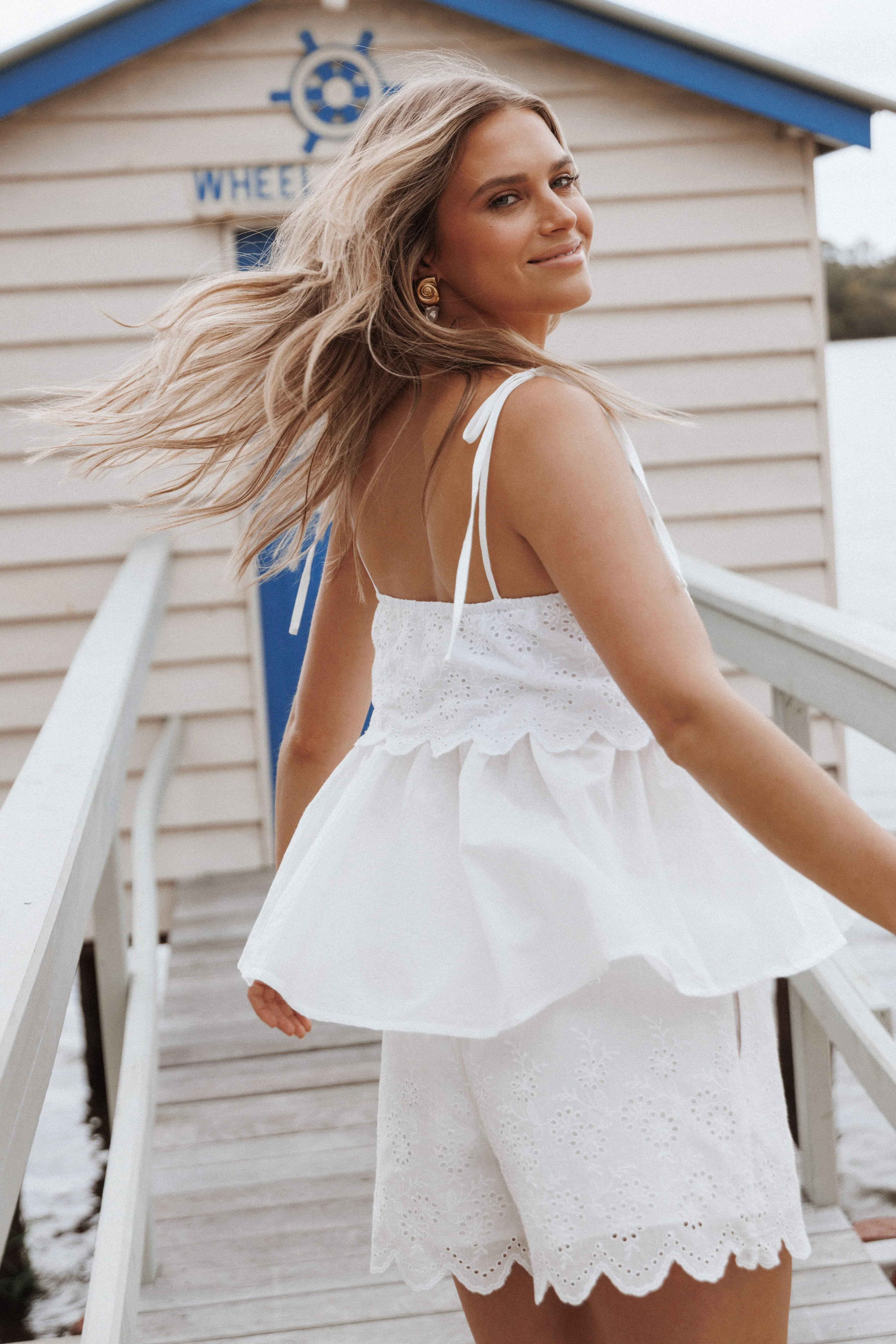 Zera Eyelet Scallop Shorts - White