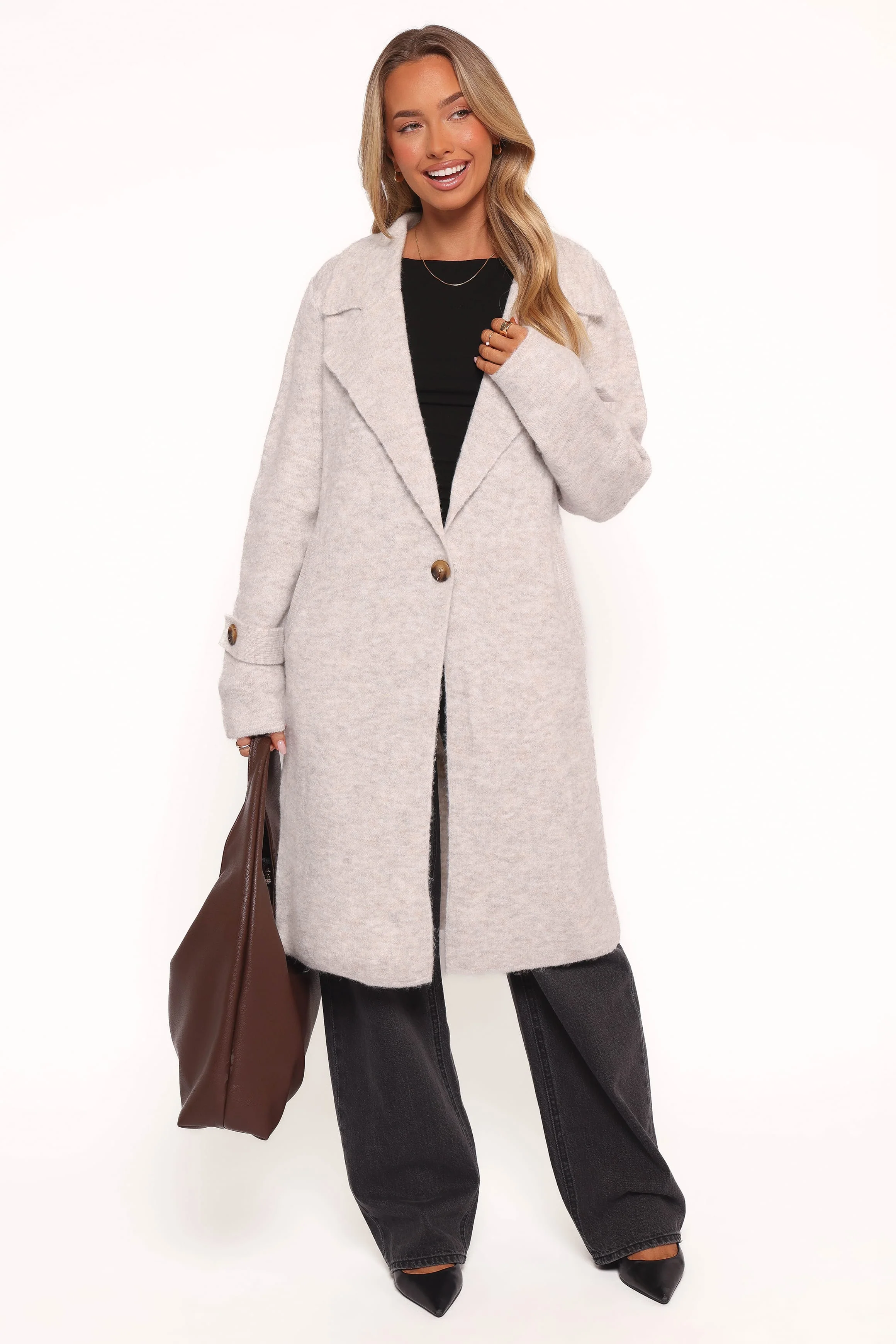 Zina Button Front Coatigan - Grey