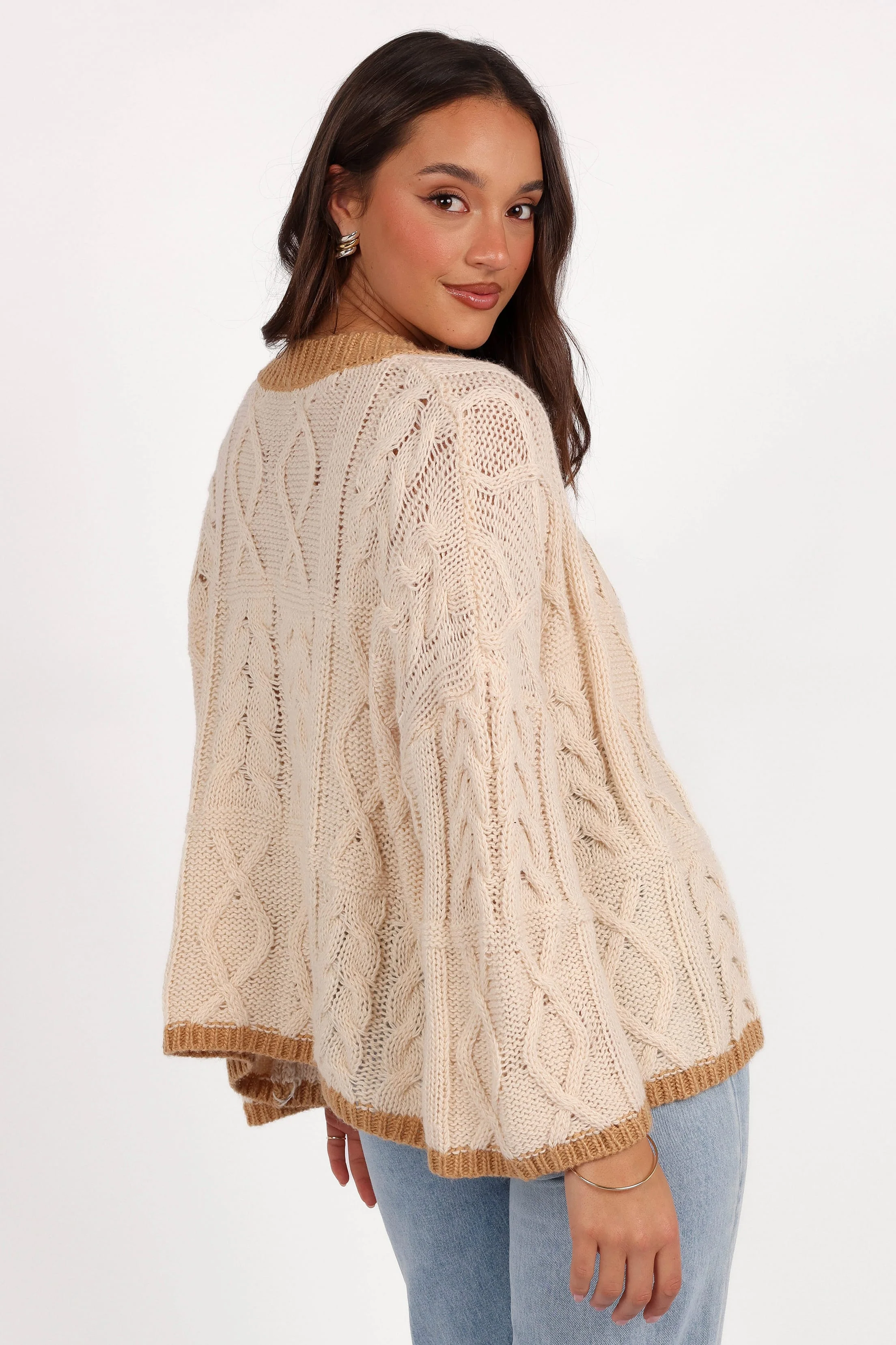 Zina Contrast Cardigan - Tan - Image 4
