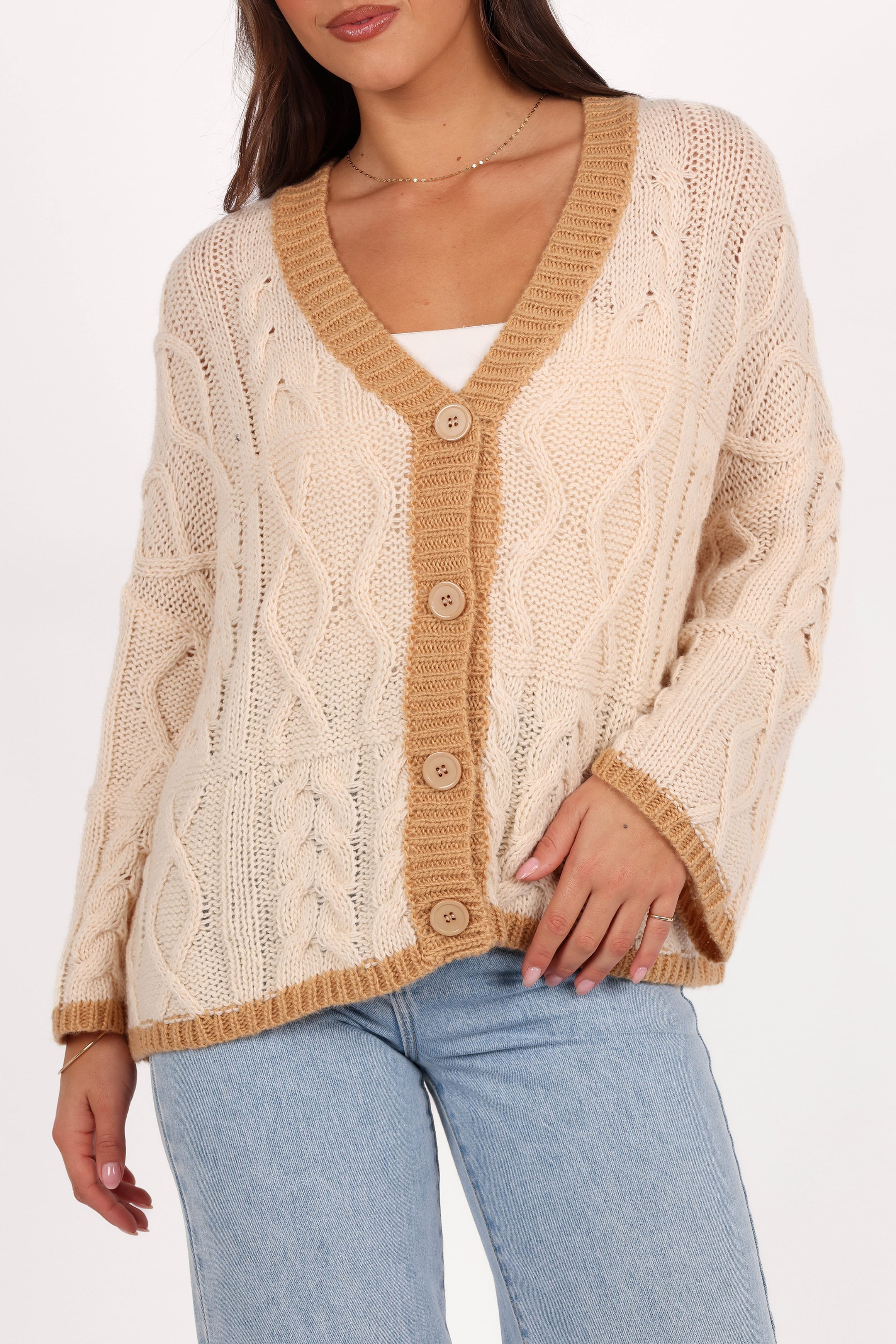Zina Contrast Cardigan - Tan - Image 6