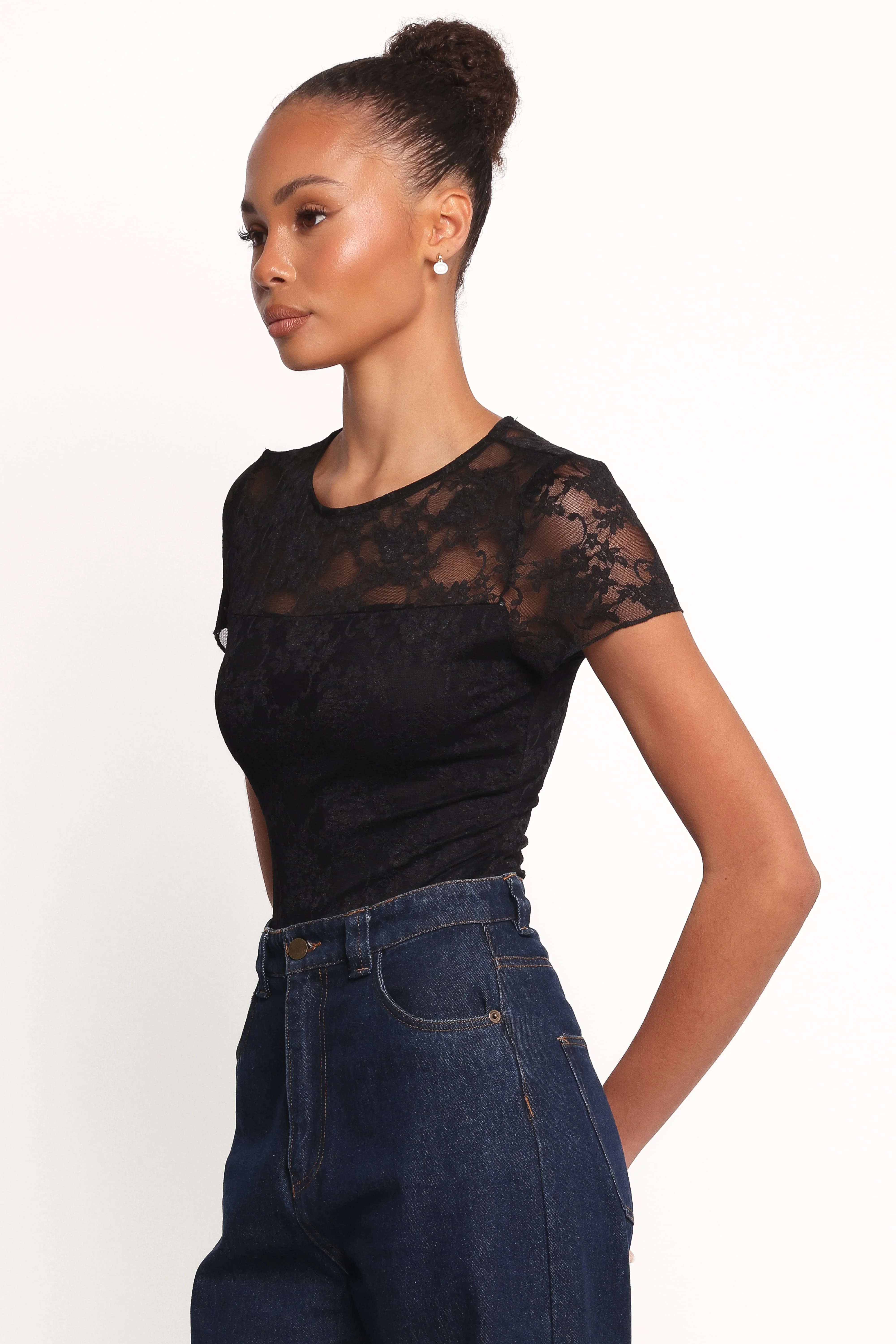 Ziva Lace Overlay Bodysuit - Black - Image 2