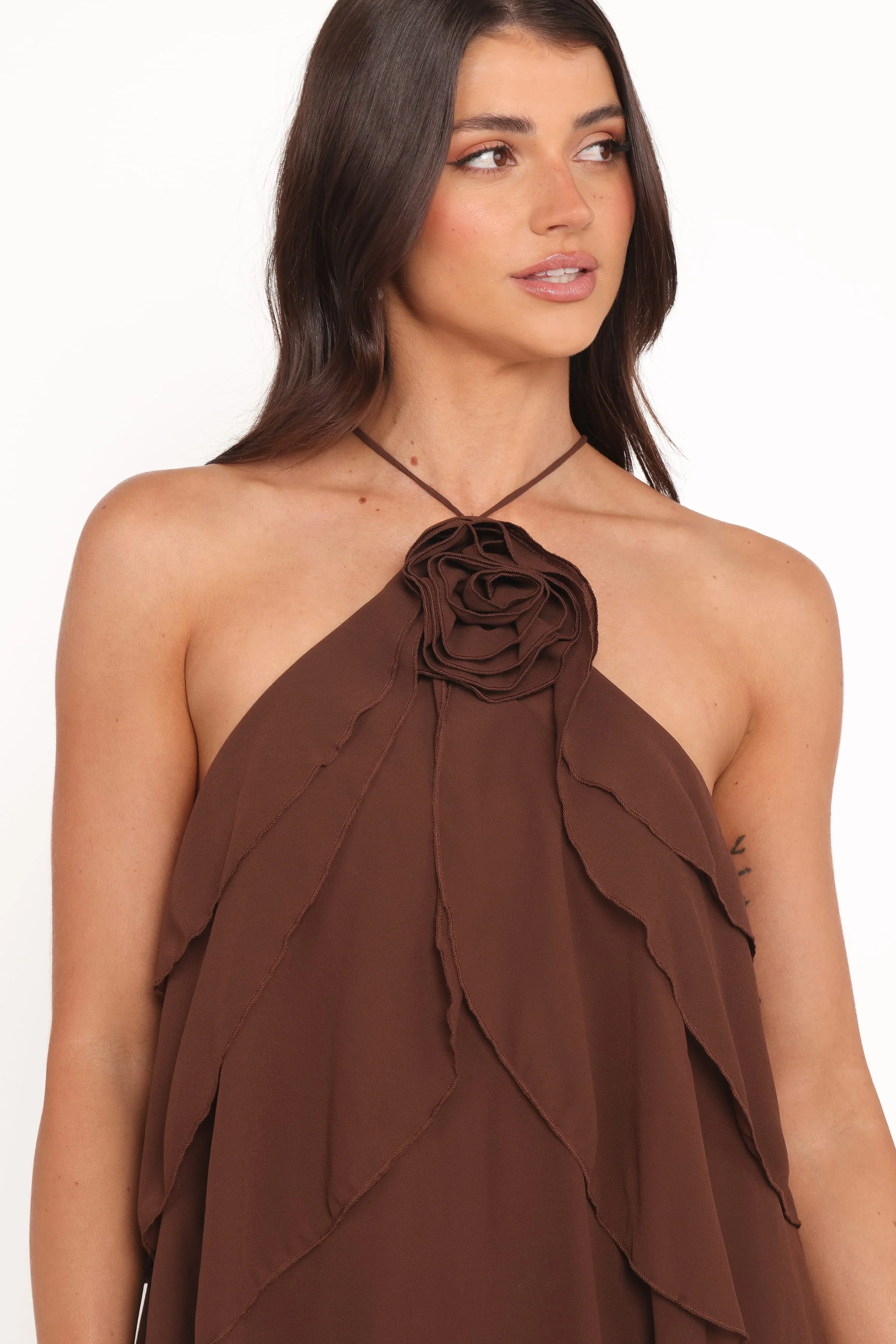 Zorina Halter Neck Chiffon Top - Brown - Image 3